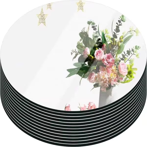 1/6/10pcs Round Mirror Candle Plate Set, 8 Inch Round Mirror Trays, Circle Glass Mirror Tiles For Table Centerpieces, Wedding Party Decorations, Wall Decor, Crafts, Back To School Valentine Day